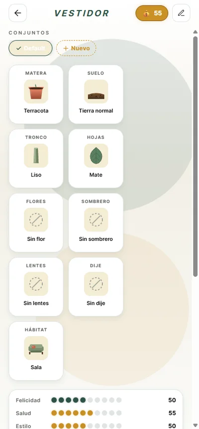 App Jardinova: vestidor y minijuegos